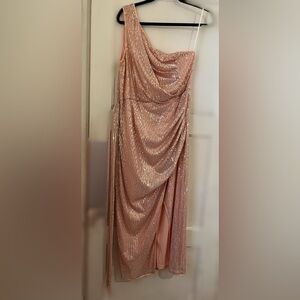 Elegant Pink Sequin One-Shoulder Dress